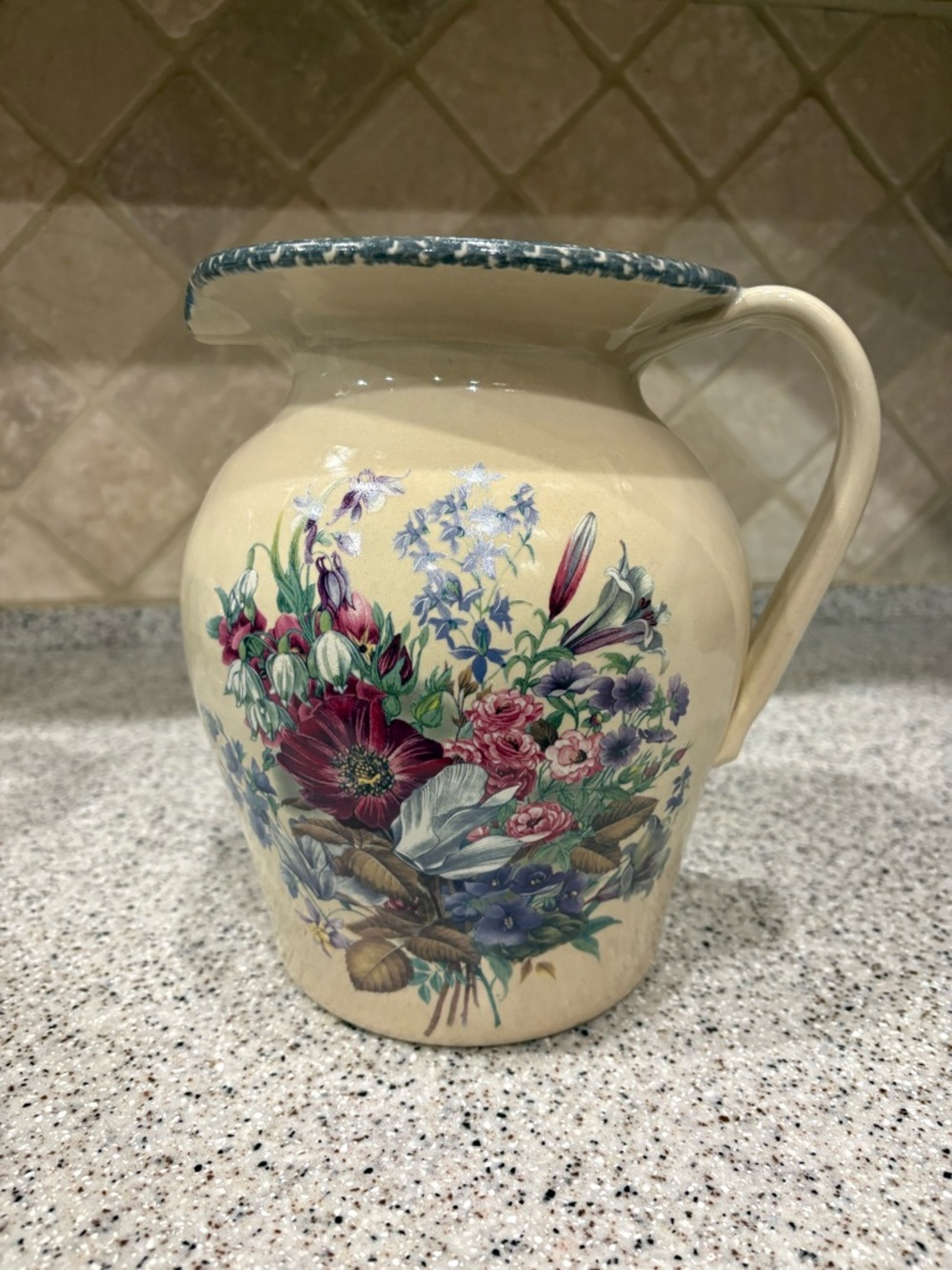 2000 Home & Garden Party Stoneware Pitcher Floral Design 7.5" Hand Made in USA
